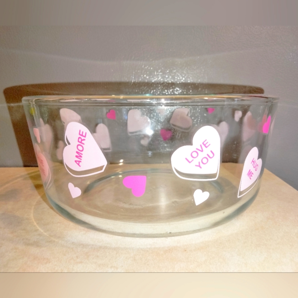 PYREX Pink Conversation Candy Heart Bowl without Lid